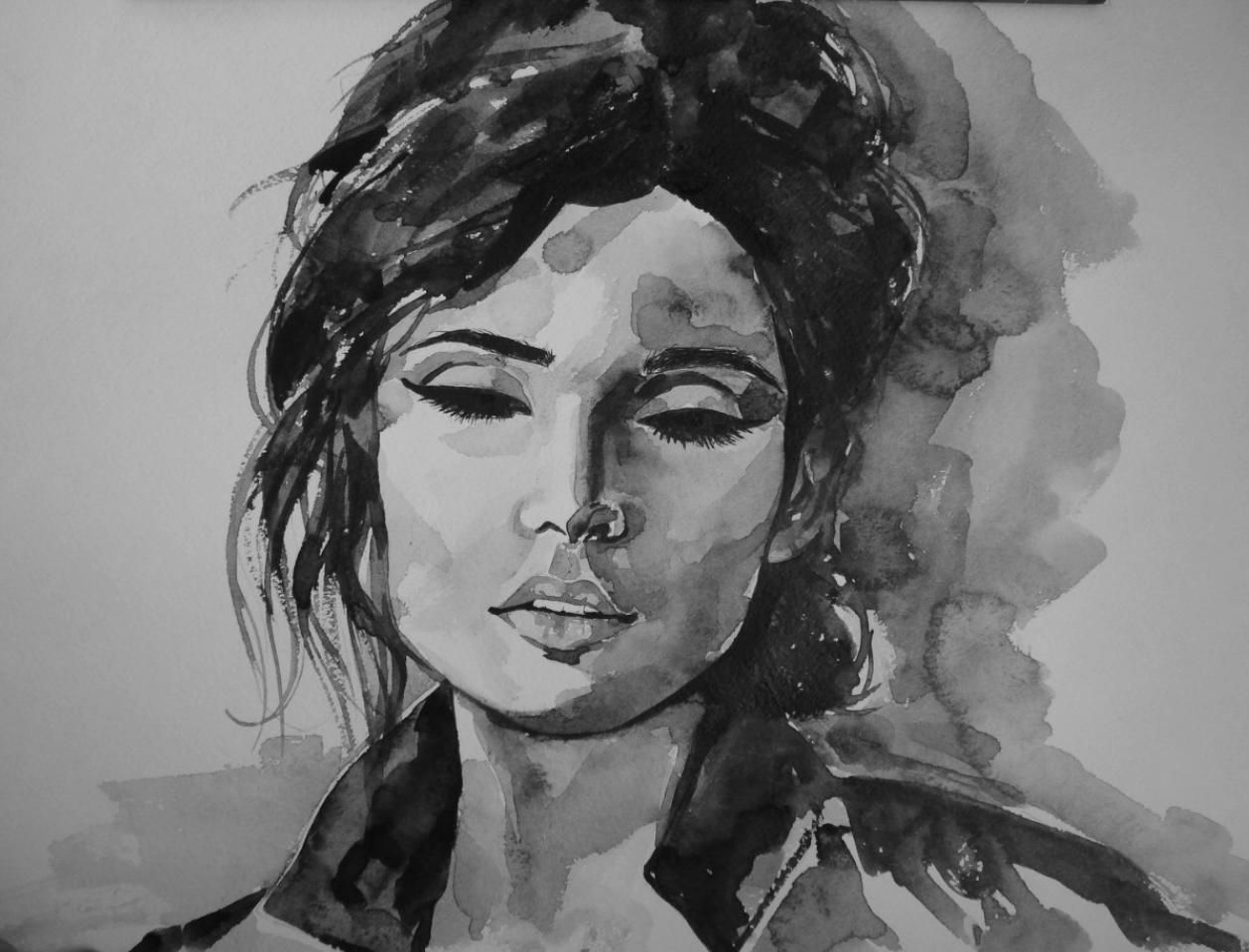 1258x960 Watercolor Portrait Black White Portfolio Watercolor