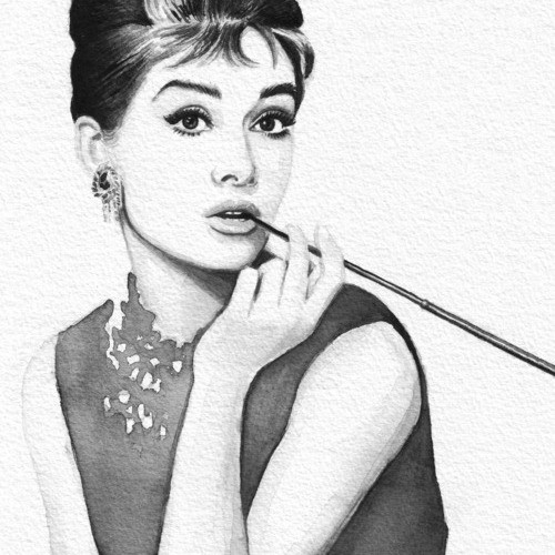 500x500 Audrey Hepburn Watercolor Portrait Wood Print