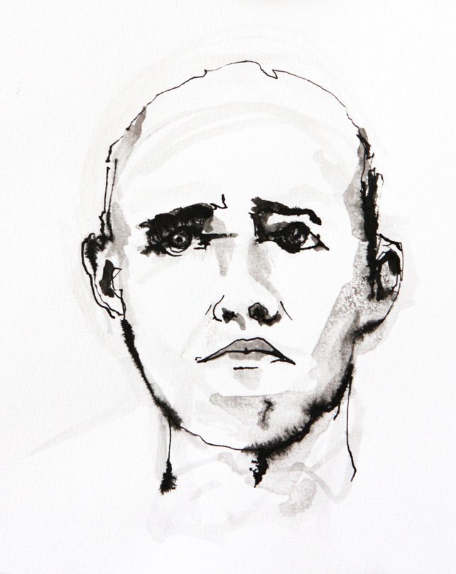 642x809 Black And White Art Figurative Watercolor Portrait Painting Etsy