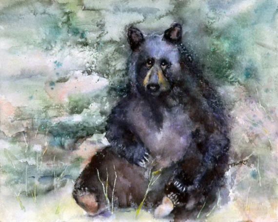 570x456 Black Bear Giclee Print Watercolor Home By Northernreexposure My