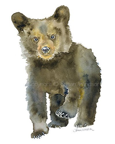400x500 Black Bear Cub Watercolor Print Handmade