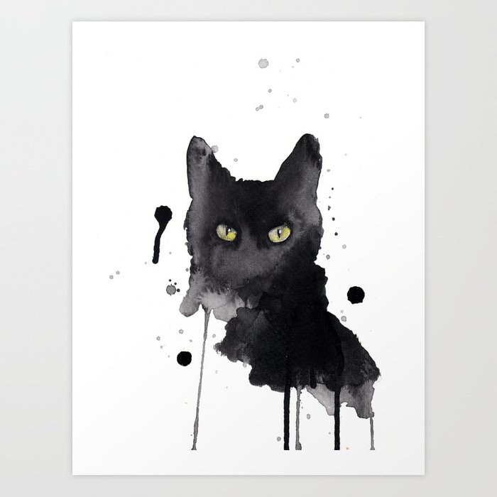 700x700 Black Cat Watercolor Art Print By Aspiredestroy Society6