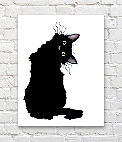 425x495 Crazy Black Cat Watercolor Art Print By Artist Dj