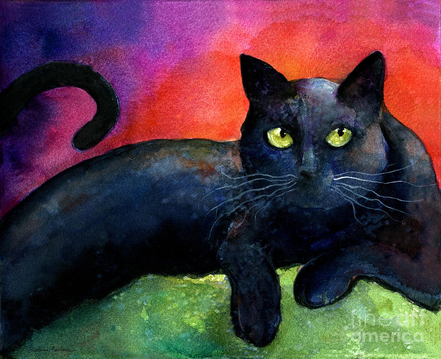 900x733 Vibrant Black Cat Watercolor Painting Painting By Svetlana Novikova