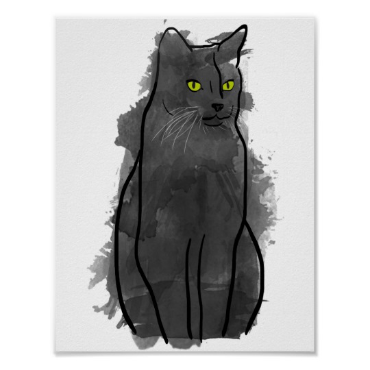 540x540 Black Cat Watercolor Art, Watercolor Cat Decor