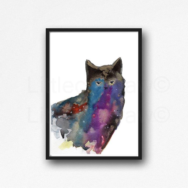 750x750 Buy Colourful Black Kitty Cat Watercolor Painting Print