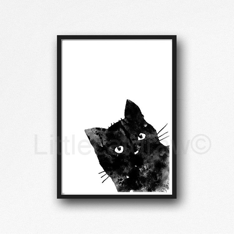 750x750 Buy Peek A Boo Black Cat Watercolor Painting Print Watercolour