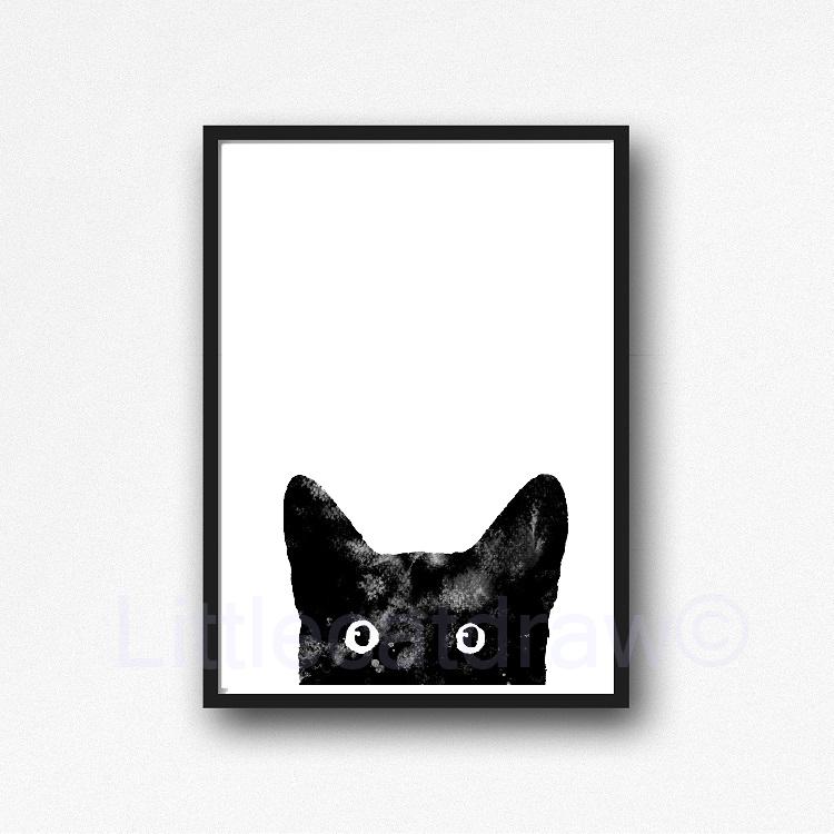 750x750 Buy Peeking Black Cat Peek A Boo Kitty Print Watercolor Painting