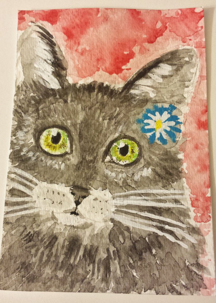 755x1059 Daisy Black Cat Watercolor Painting By Tulipteardrops