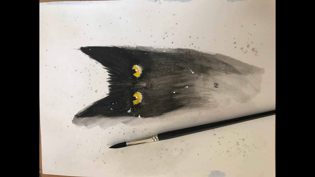 1280x720 Easy Black Cat Watercolor Painting