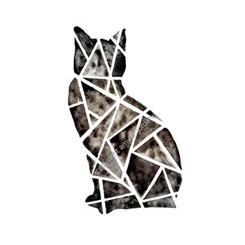 354x354 Geometric Cat Watercolor Painting Or From Tribalink On Etsy