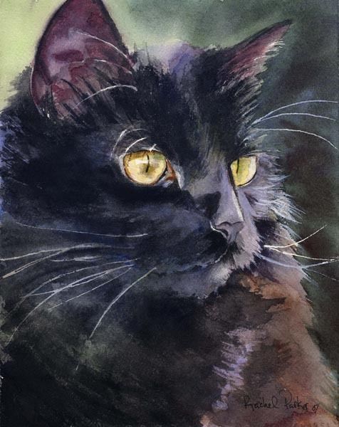 476x600 Giclee Print Watercolor Painting Black Cat Art Custom Decor