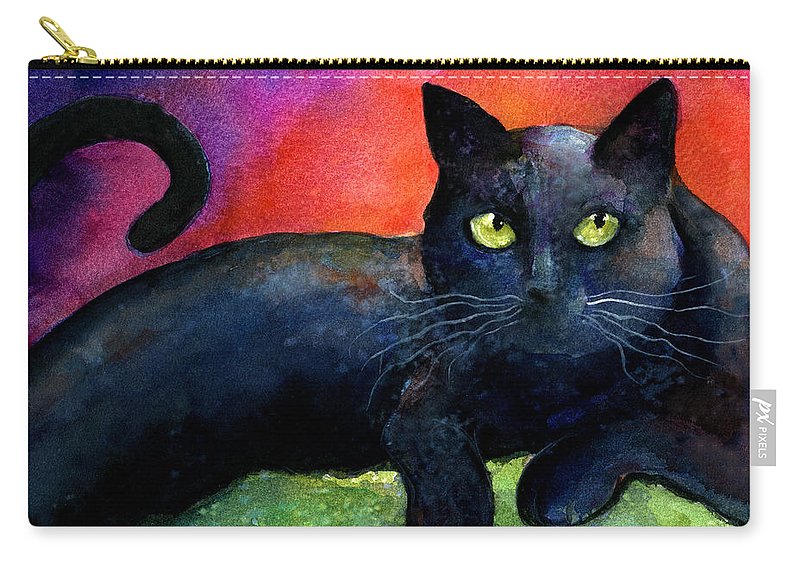 800x570 Vibrant Black Cat Watercolor Painting Carry All Pouch For Sale By