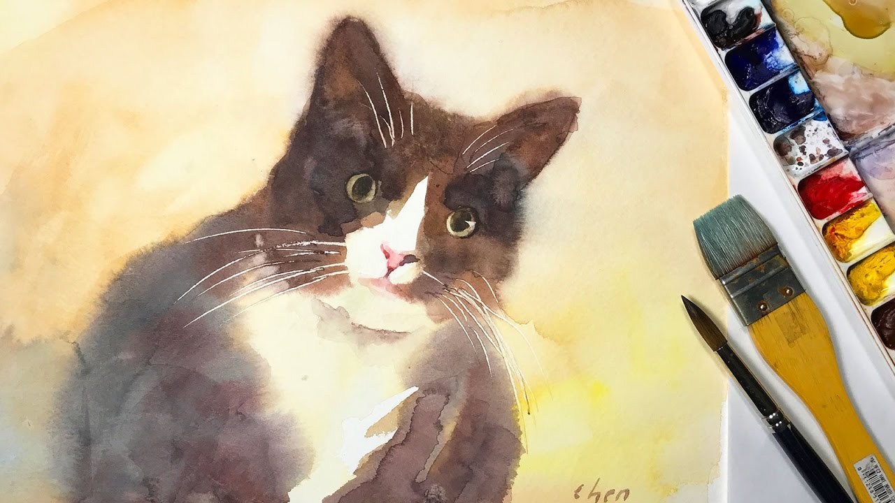 1280x720 Watercolor Painting Of A Black Cat