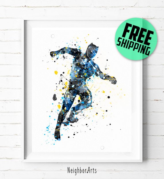 570x620 Superhero Black Panther Print Superhero Watercolor Art Black Etsy
