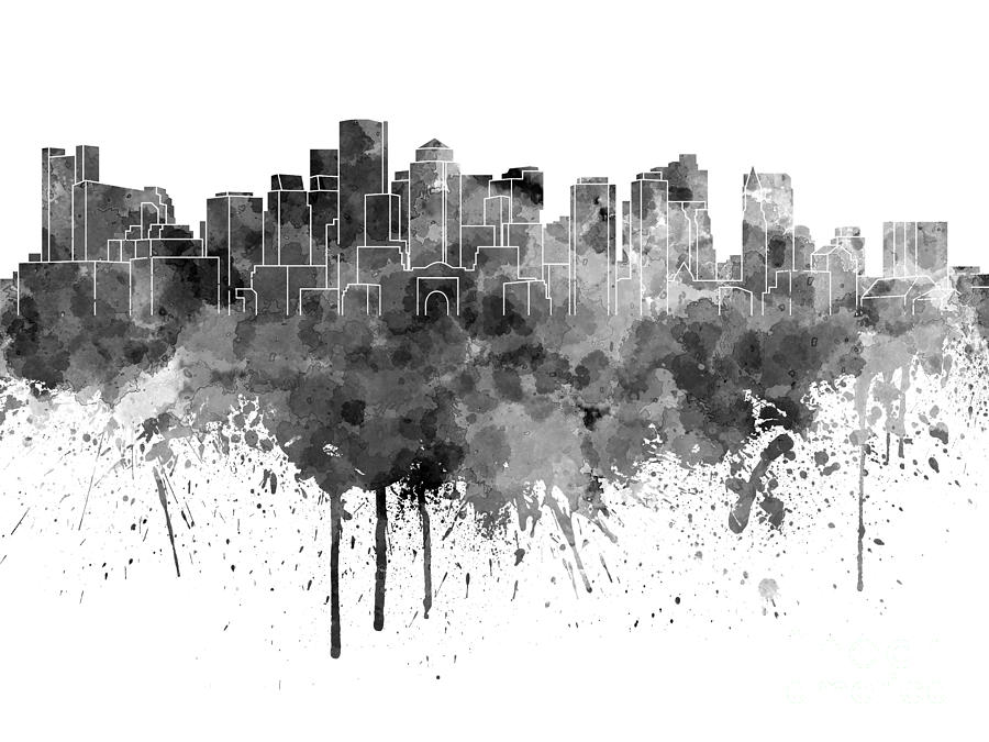 900x675 Boston Skyline In Black Watercolor On White Background Painting By