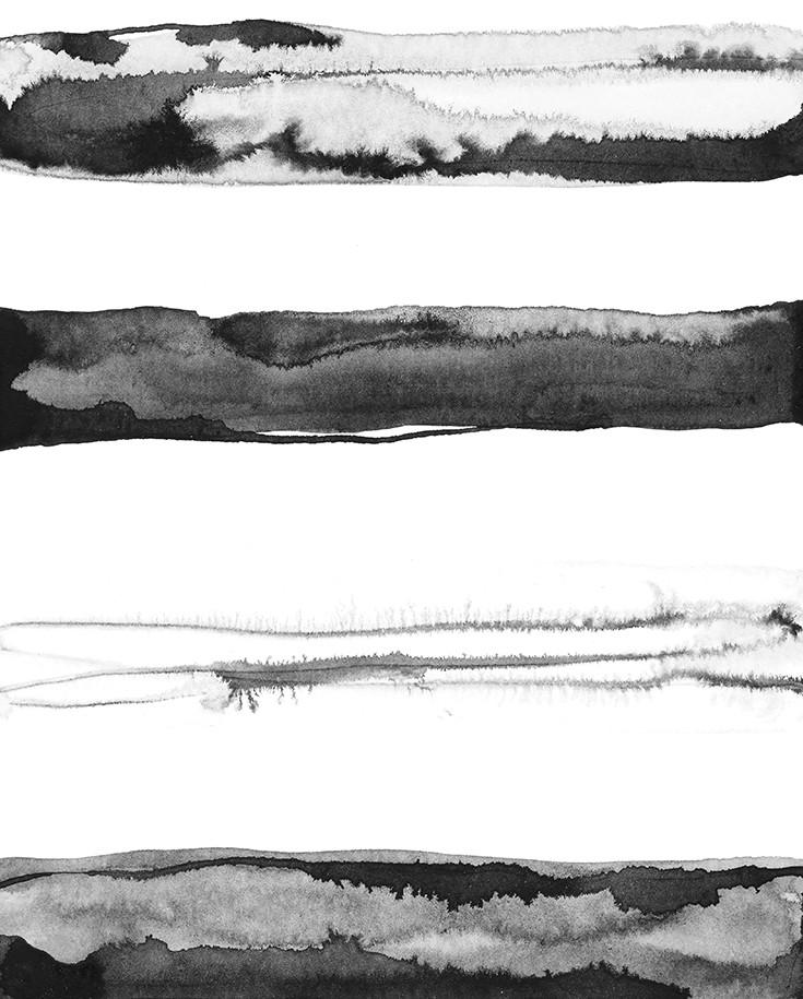 735x915 Modern, Minimalist, Mixed Media Watercolor Painting With Black And