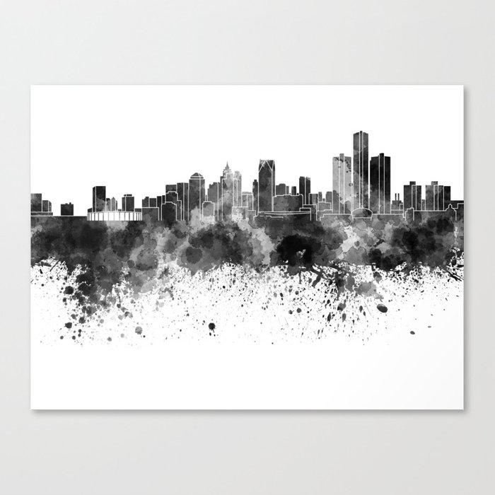 700x700 Detroit Skyline In Black Watercolor Canvas Print By Paulrommer