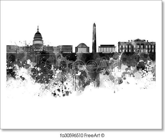 560x470 Free Art Print Of Washington Dc Skyline In Black Watercolor