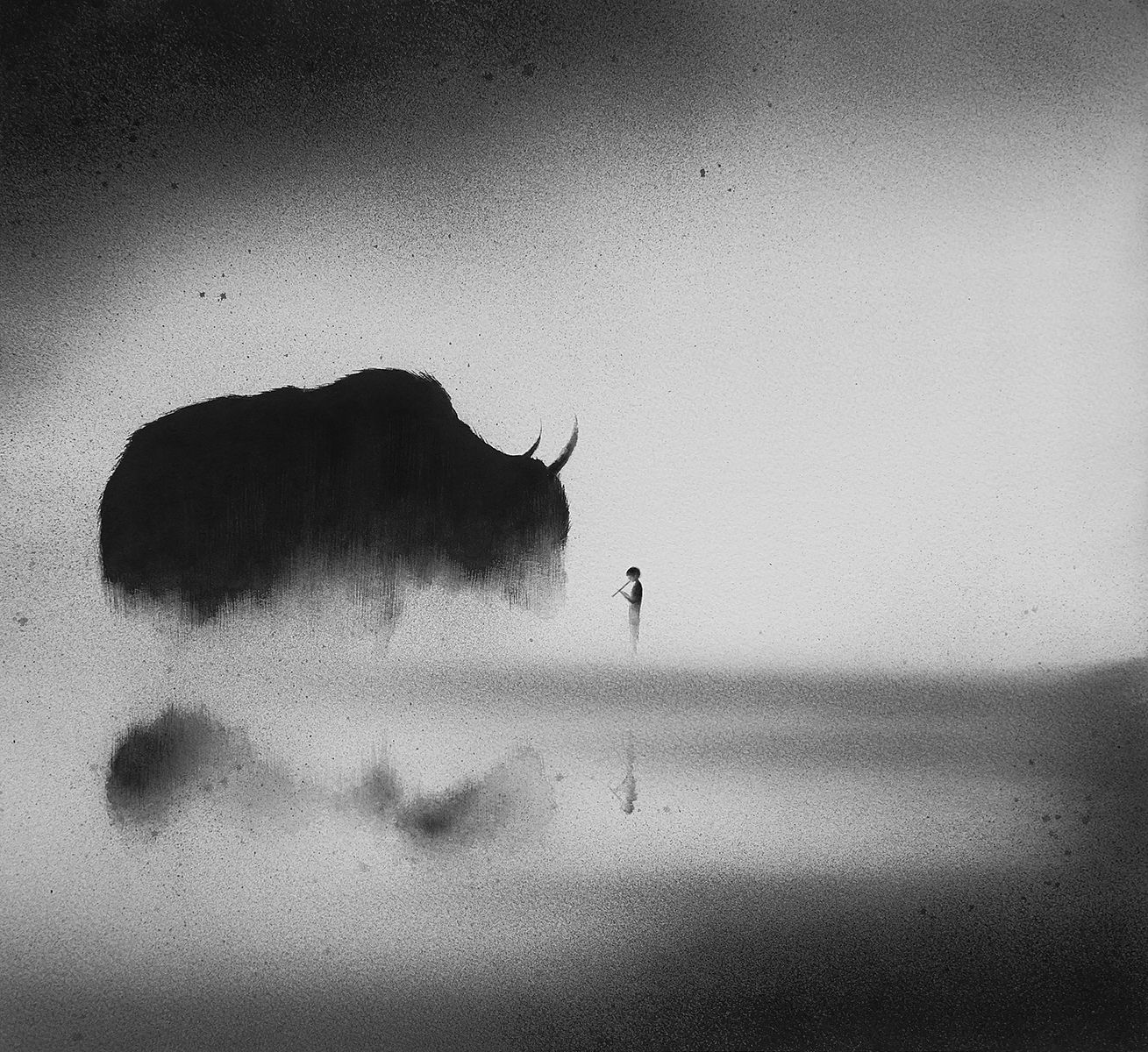 1309x1200 Hazy Black Watercolor Paintings Of Children With Animals