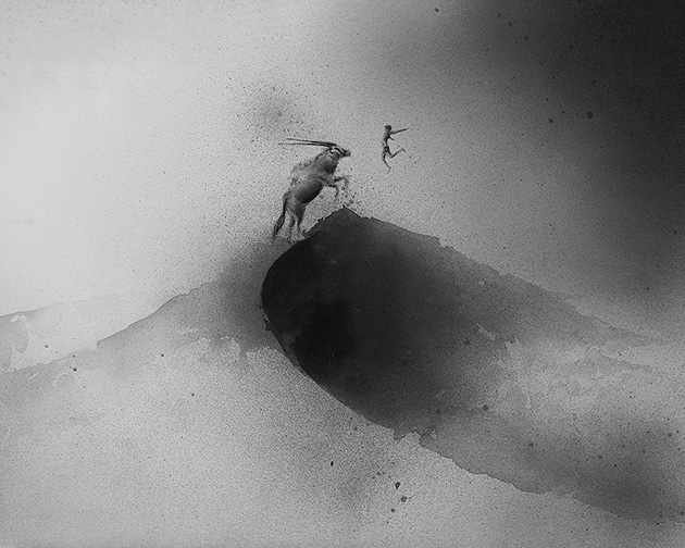 630x504 Hazy Black Watercolor Paintings Of Children With Animals