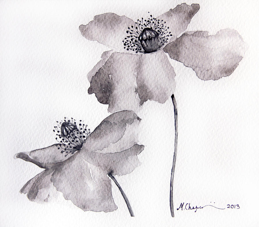 900x789 Poppy Flower In Black Painting By Mahsa Watercolor Artist