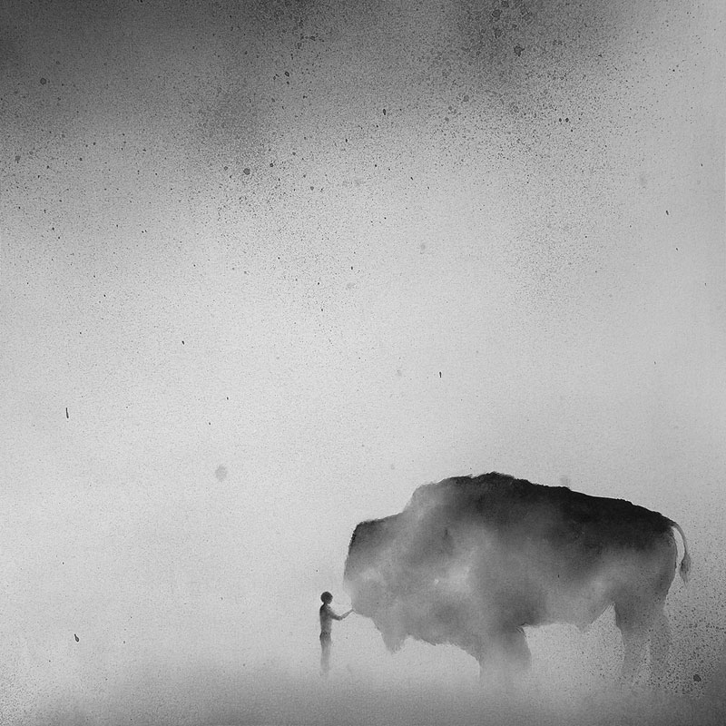 800x800 Black Watercolor Paintings Capture Innate Connection Between