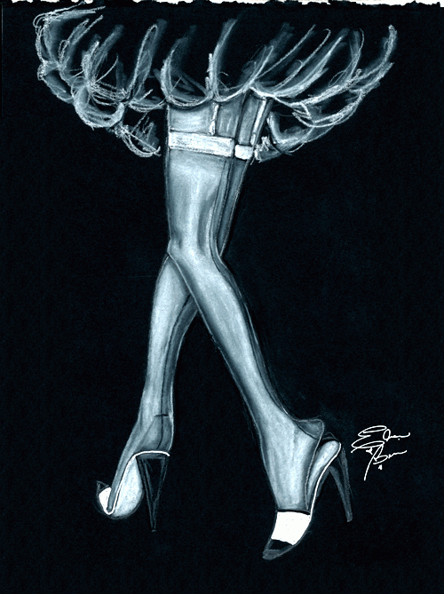 500x669 White Charcoal On Black Paper Feminine Fashion Sketches