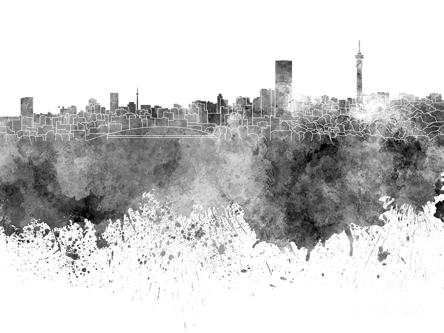 900x675 Johannesburg Skyline In Black Watercolor On White Background