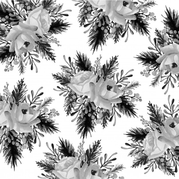 626x626 Black And White Watercolor Floral Background Vector Free Download