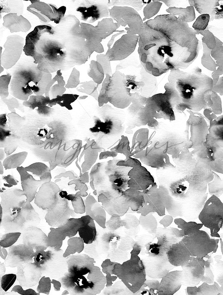 454x600 Black And White Watercolor Flower Pattern