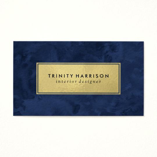 540x540 Chic Modern Watercolor Navy Blue And Gold Business Card Cards