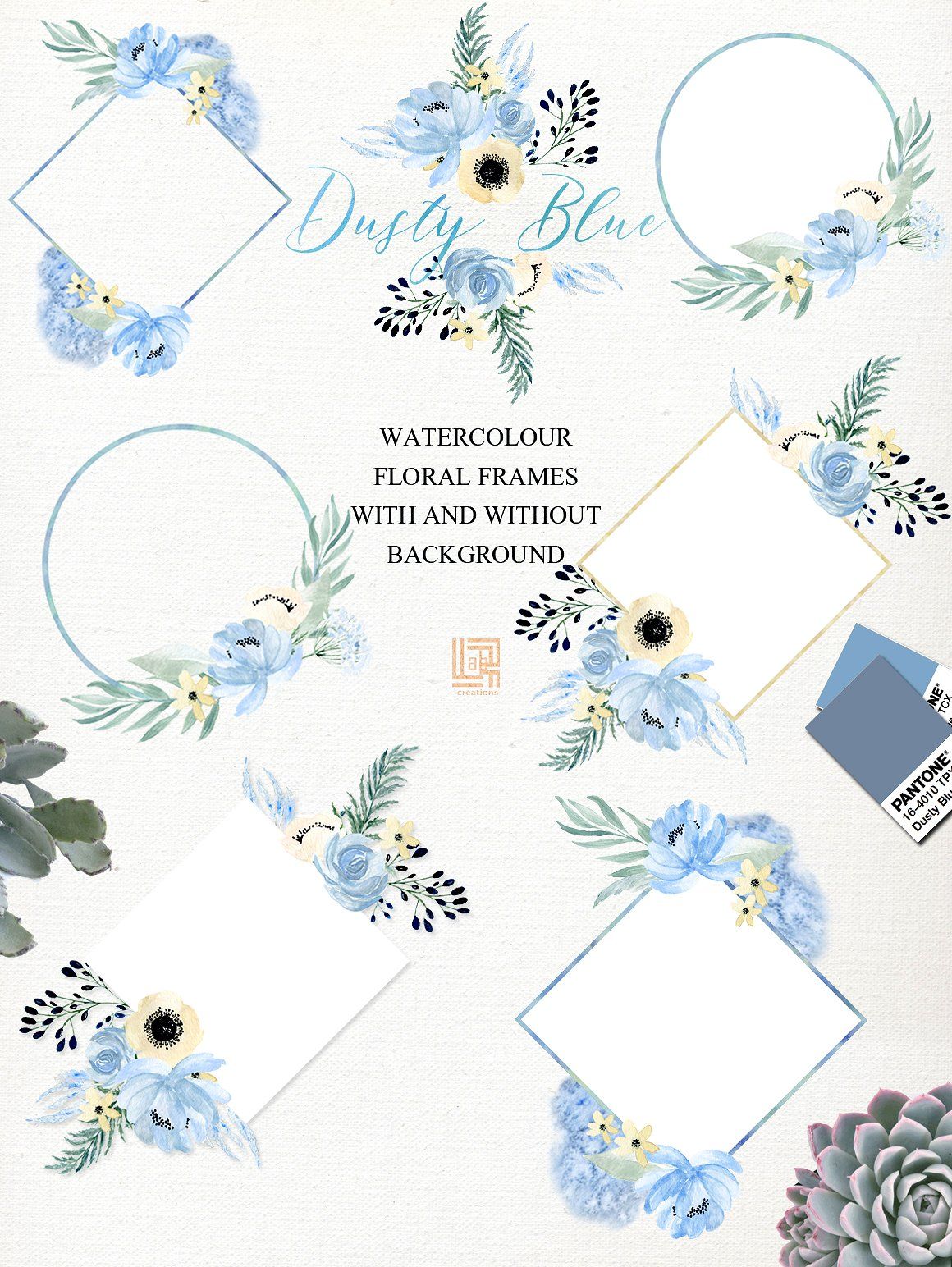 1160x1544 Dusty Blue Gold. Watercolor Clipart.