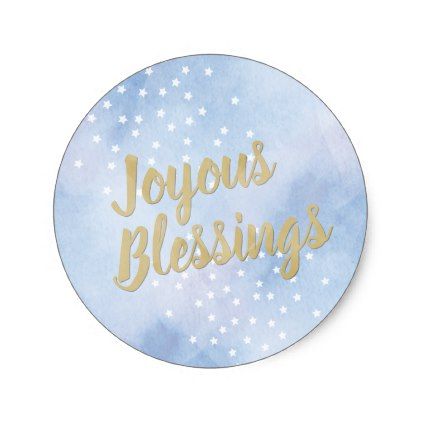 422x422 Joyous Blessings Blue Amp Gold Watercolor Classic Round Sticker