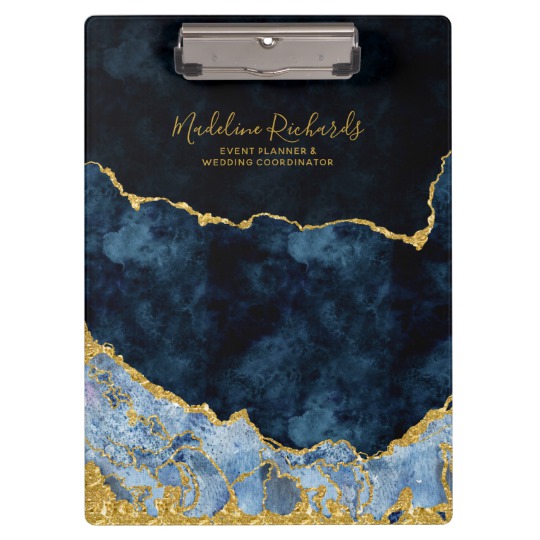 540x540 Navy Blue Amp Gold Watercolor Marble Agate Gilded Clipboard