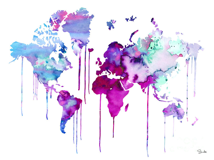 900x675 Blue Purple Watercolor Map Painting By Watercolor Girl