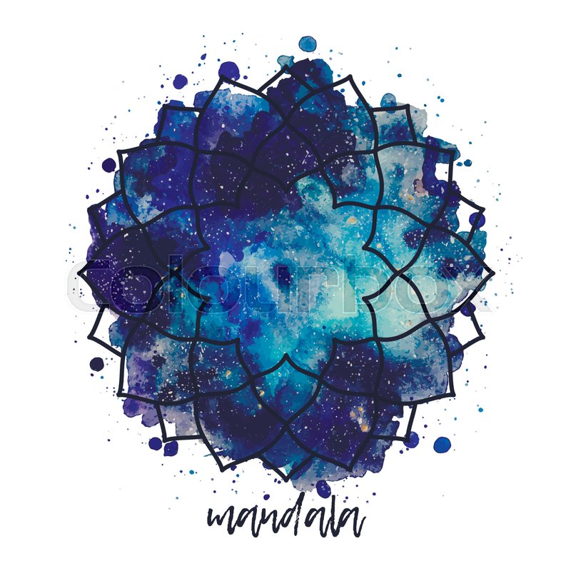 800x800 Geometric Mandala Flower Frame. Watercolor Texture And Splash