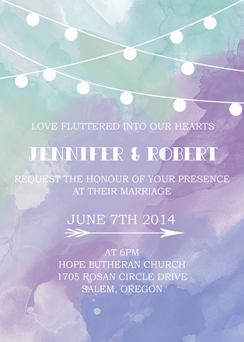 500x700 Inexpensive Purple Teal Watercolor Pocket Wedding Invitation Kits