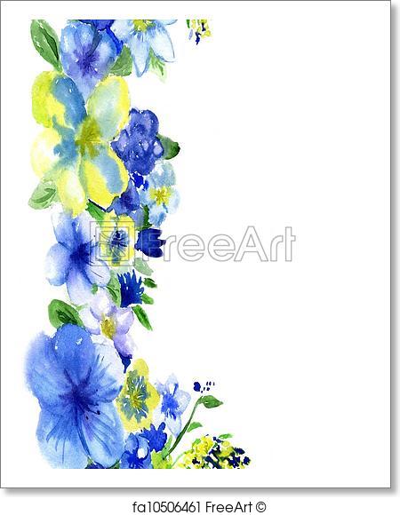 450x580 Free Art Print Of Watercolor Dark Blue And Yellow Flowers On A