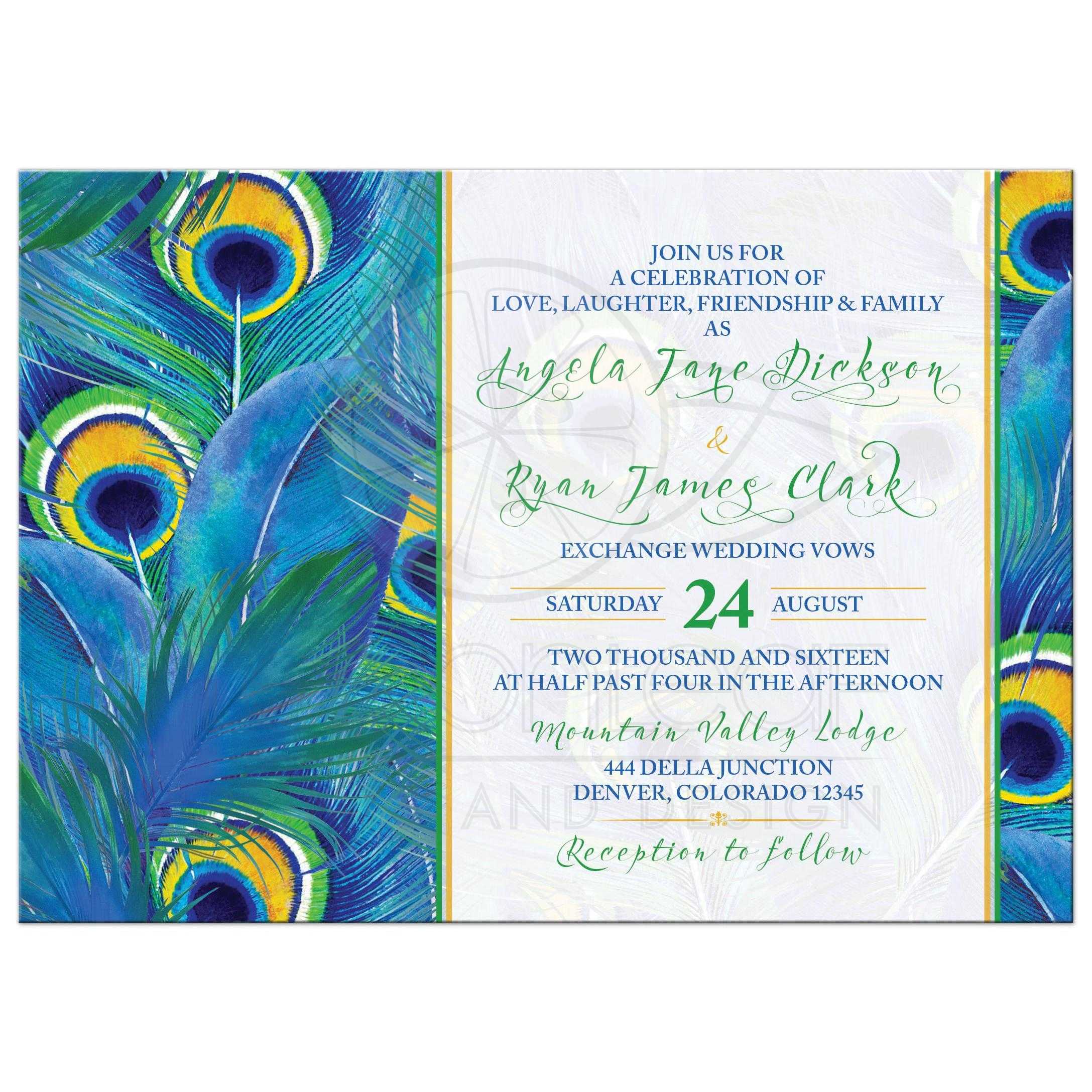 2175x2175 Peacock Feather Wedding Invitation Watercolor Blue Green Yellow
