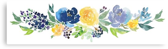 550x162 Watercolor Blue Yellow Flower Arrangement Metal Prints By