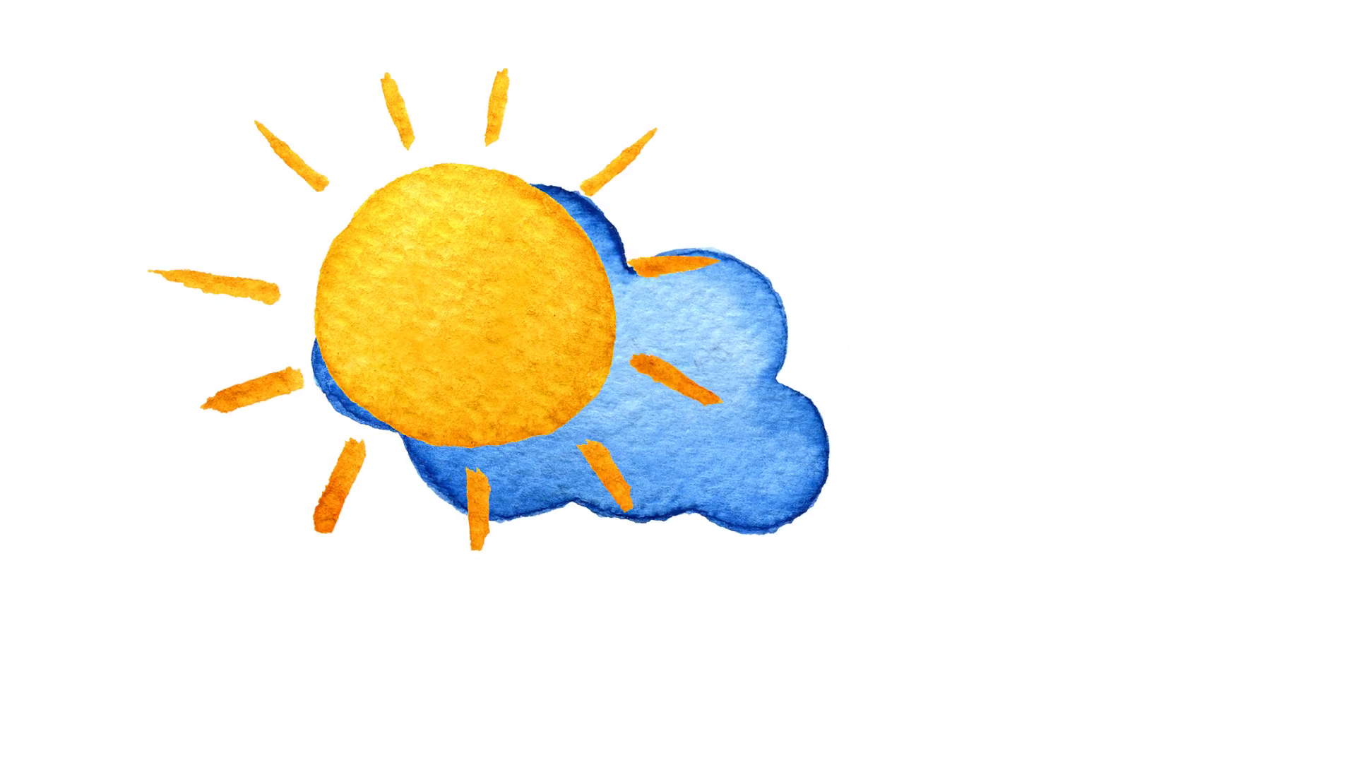 1920x1080 Yellow Suns And Blue Clouds. Hand Painted Watercolor Illustration