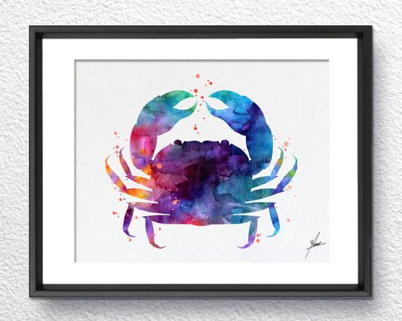 570x456 Blue Crab Watercolor Print Giclee Print Gift Wall Hanging Decor