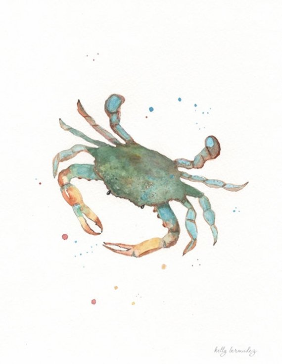 570x735 Blue Crab Watercolor Crab Print Watercolor Seaside Beach Etsy