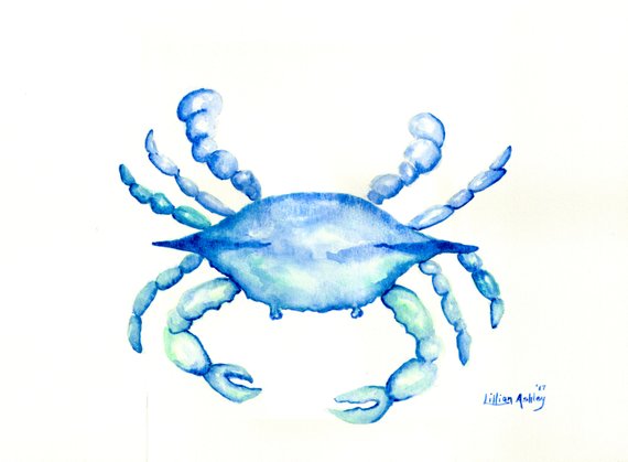 570x419 Coastal Artwork Blue Crab Print Blue Crab Watercolor Giclee Etsy