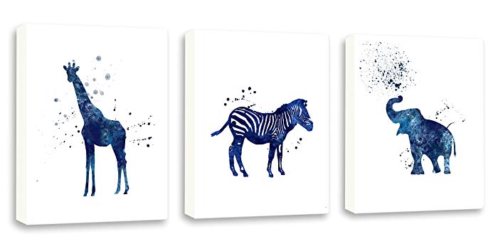 700x350 Navy Blue Safari Animals, Elephant Art, Giraffe, Zebra