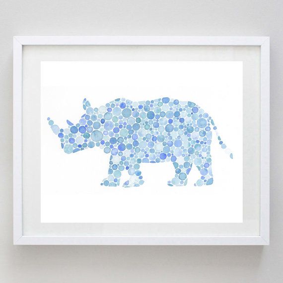 570x570 Blue Giraffe Watercolor Art Print In Blue Dots