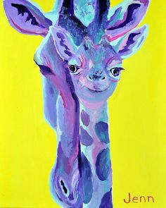 236x295 Blue Giraffe Watercolor Painting, Animal Art, Watercolor Print