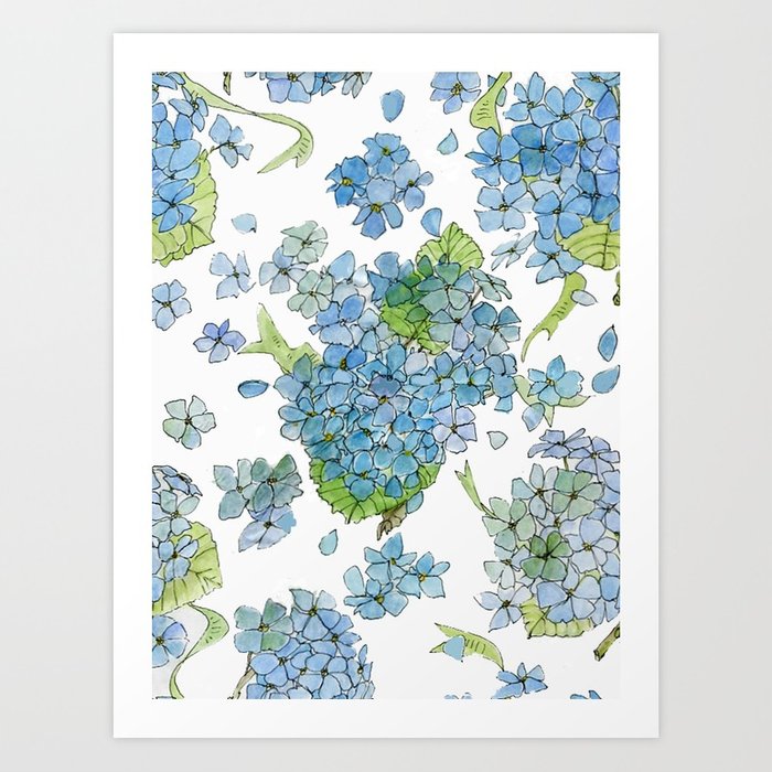 700x700 Blue Hydrangea Watercolor Art Print By Betweentheweeds Society6