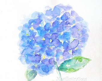 340x270 Hydrangea Watercolor Painting Original 4 X 6 Lime Green